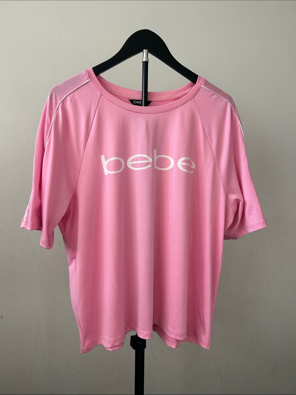 Bebe Pink Short Sleeve Logo Athletic Top